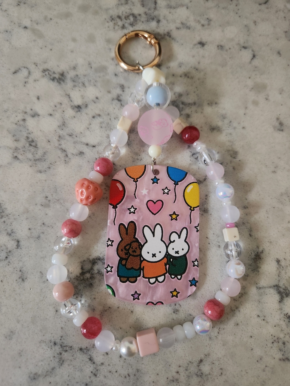 Pink Bunny Beaded Keychain Charm
